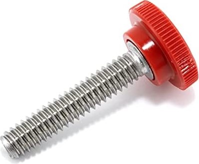 #8 THUMBSCREW, 1/2" DIA RED KNURL KNOB, 8-32 X 3/4" 18-8SS SCREW